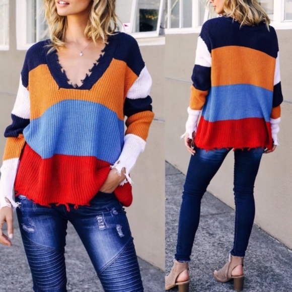 NIKKI Distressed Knit Sweater - MULTICOLOR - Picture 2 of 2